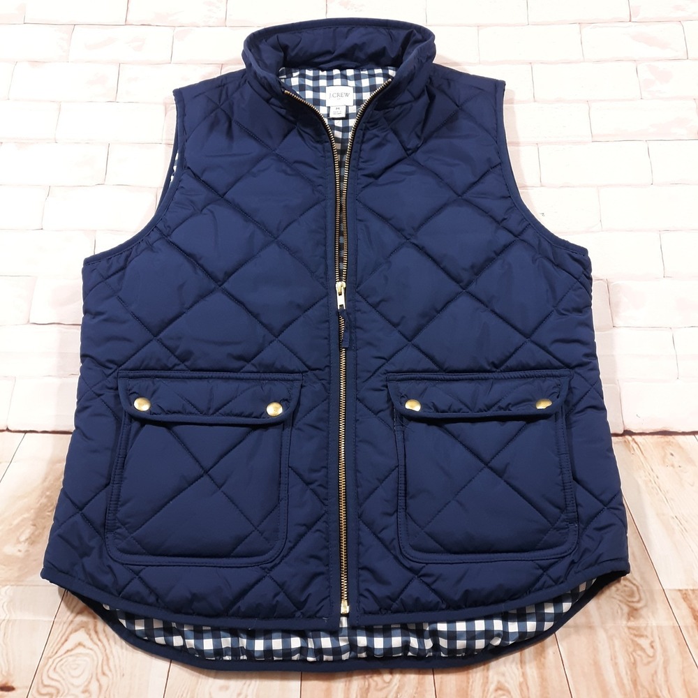 J.CREW Quilted Puffer Vest‎ Womens Size Medium Full Zip Blue Outdoor